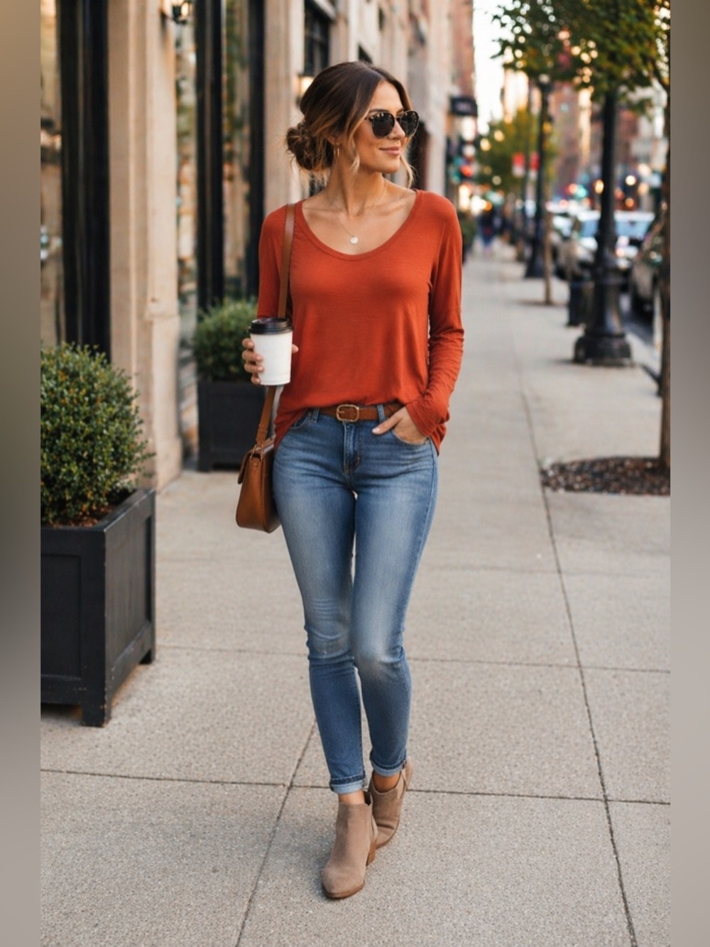 OLD NAVY Woman’s Burnt Orange LUXE Scoop Neck Long Sleeve Round Hem Top Tunic XL